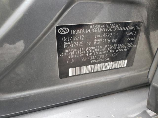 5NPEB4AC3DH627428 - 2013 HYUNDAI SONATA GLS GRAY photo 12