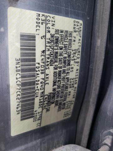 3N1BC1CP7CK274634 - 2012 NISSAN VERSA S GRAY photo 13