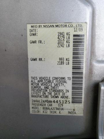 1N4AL2AP0AN445125 - 2010 NISSAN ALITMA BASE SILVER photo 13