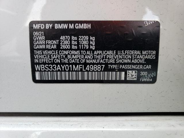 WBS33AY01MFL49887 - 2021 BMW M3 COMPETITION WHITE photo 12