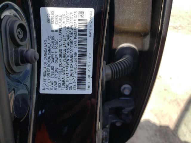2HGFC2F83LH557769 - 2020 HONDA CIVIC SPORT 黑色 照片 12