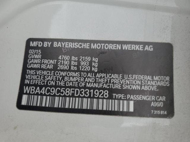 WBA4C9C58FD331928 - 2015 BMW 428 XI GRAN COUPE SULEV WHITE photo 12