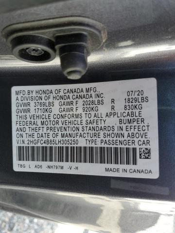 2HGFC4B85LH305250 - 2020 HONDA CIVIC SPORT 灰色 照片 12
