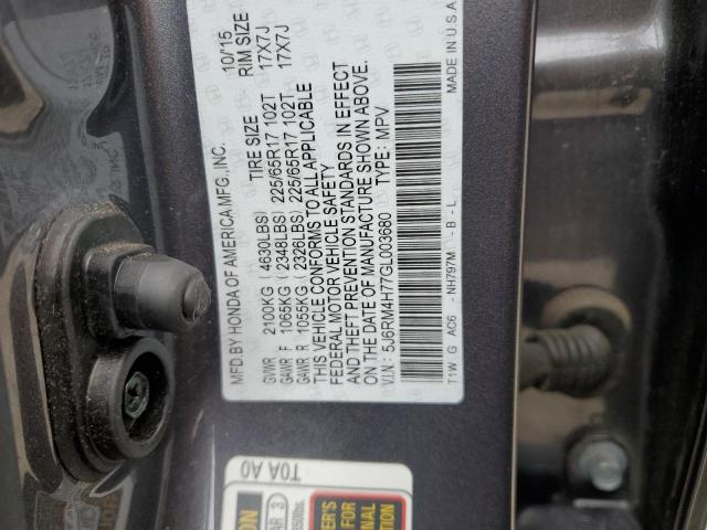 5J6RM4H77GL003680 - 2016 HONDA CR-V EXL GRAY photo 13