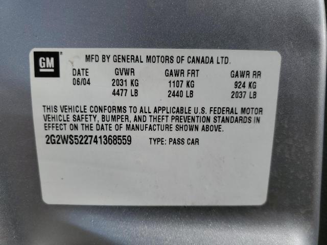 2G2WS522741368559 - 2004 PONTIAC GRAND PRIX GT2 ვერცხლისფერი ფოტო 12