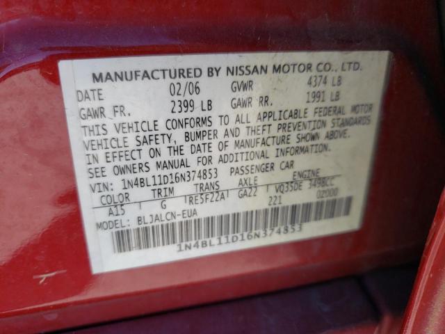 1N4BL11D16N374853 - 2006 NISSAN ALTIMA SE MAROON photo 13