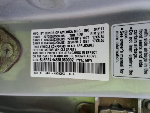 5J6RE4H45BL069902 - 2011 HONDA CR-V SE SILVER photo 13