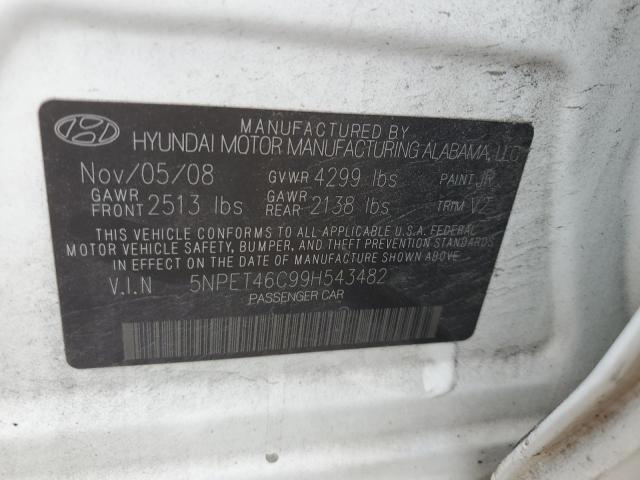 5NPET46C99H543482 - 2009 HYUNDAI SONATA GLS WHITE photo 12