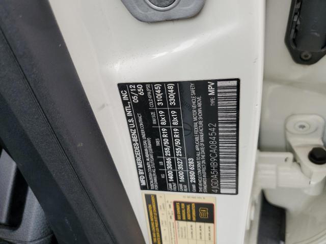 4JGDA5HB9CA084542 - 2012 MERCEDES-BENZ ML 350 4MATIC WHITE photo 13