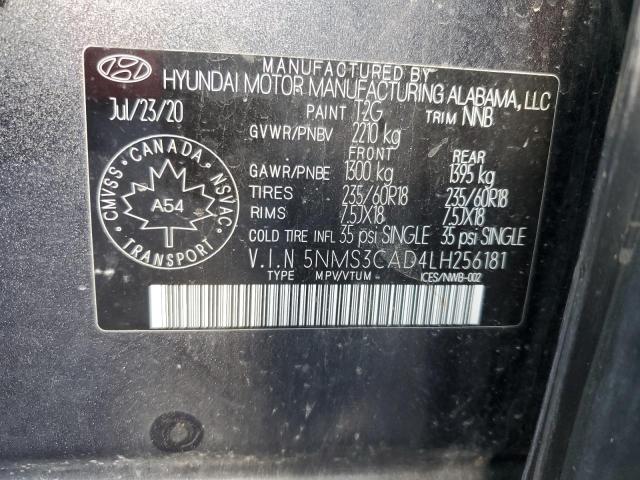 5NMS3CAD4LH256181 - 2020 HYUNDAI SANTA FE SEL GRAY photo 14