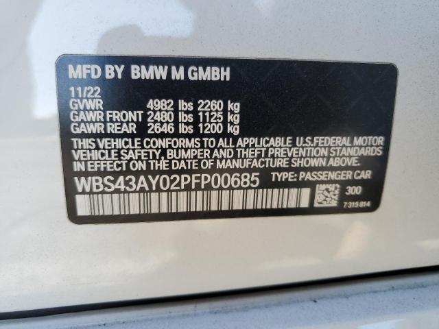 WBS43AY02PFP00685 - 2023 BMW M3 COMPETITION WHITE photo 13