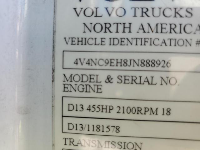 4V4NC9EH8JN888926 - 2018 VOLVO VN VNL WHITE photo 10