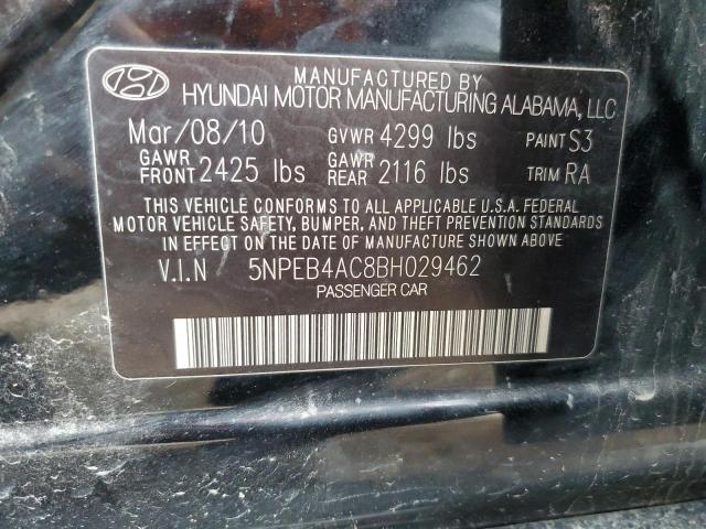 5NPEB4AC8BH029462 - 2011 HYUNDAI SONATA GLS BLACK photo 12