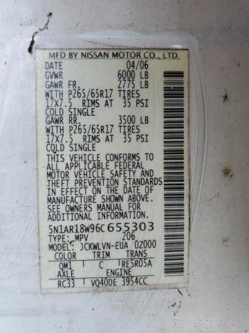 5N1AR18W96C655303 - 2006 NISSAN PATHFINDER LE WHITE photo 13