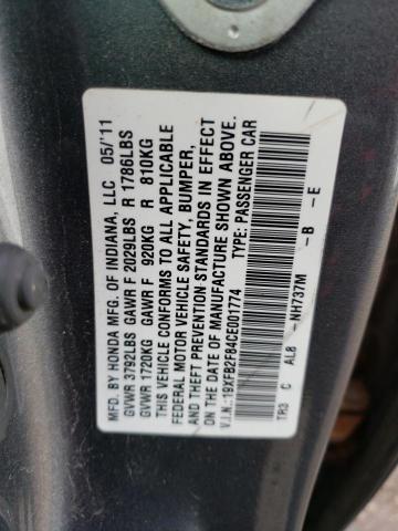 19XFB2F84CE001774 - 2012 HONDA CIVIC EX GRAY photo 12