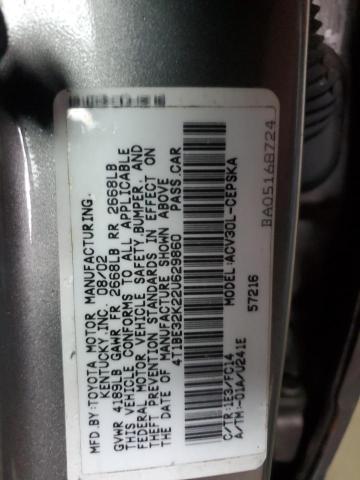 4T1BE32K22U629860 - 2002 TOYOTA CAMRY LE GRAY photo 12