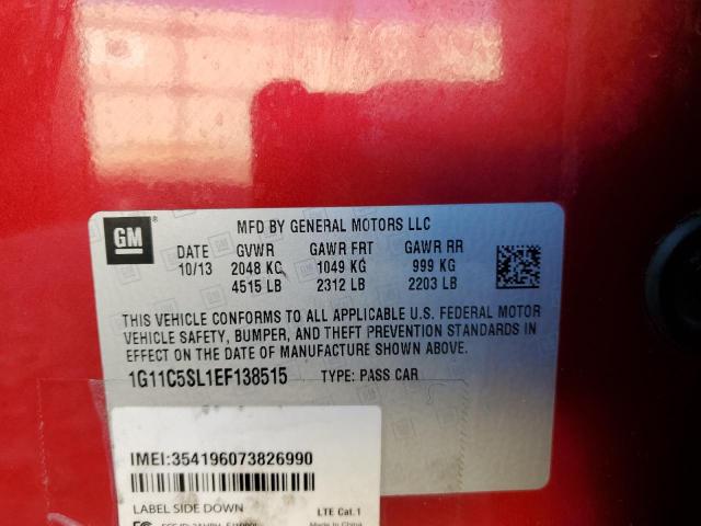 1G11C5SL1EF138515 - 2014 CHEVROLET MALIBU 1LT RED photo 12