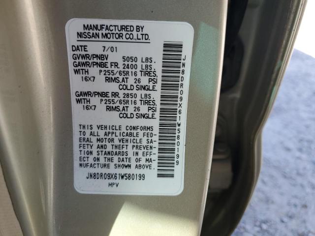 JN8DR09X61W580199 - 2001 NISSAN PATHFINDER LE 金色 照片 14