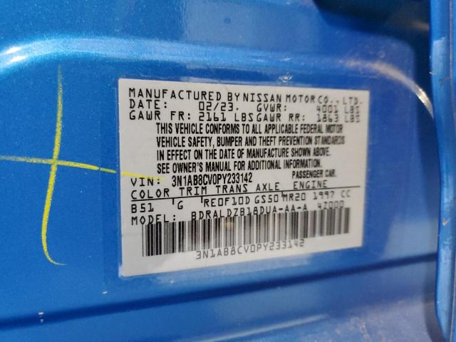 3N1AB8CV0PY233142 - 2023 NISSAN SENTRA SV BLUE photo 13