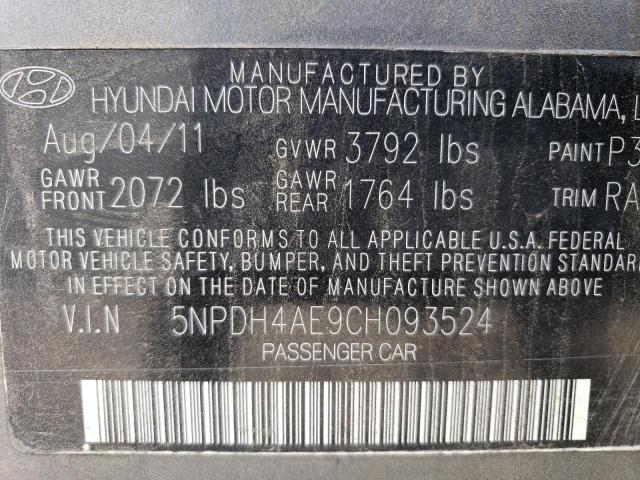 5NPDH4AE9CH093524 - 2012 HYUNDAI ELANTRA GLS GRAY photo 13