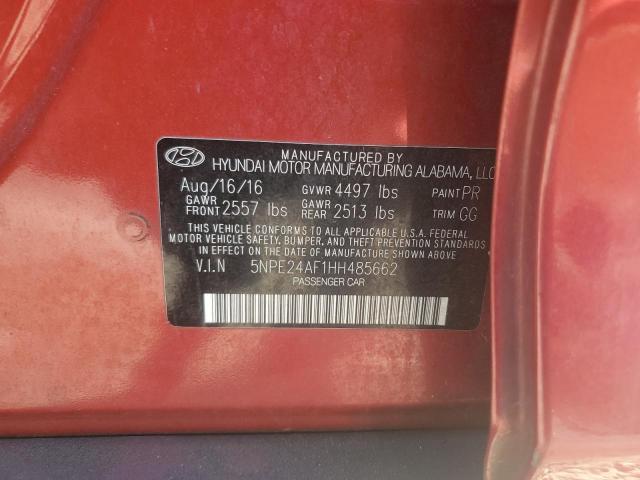 5NPE24AF1HH485662 - 2017 HYUNDAI SONATA SE RED photo 12