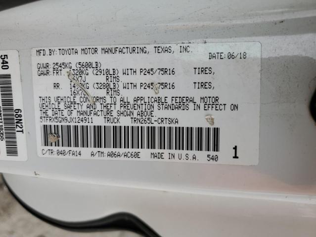 5TFRX5GN9JX124911 - 2018 TOYOTA TACOMA ACCESS CAB თეთრი ფოტო 12