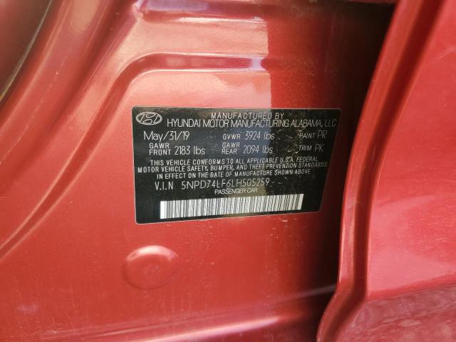 5NPD74LF6LH505259 - 2020 HYUNDAI ELANTRA SE RED photo 12