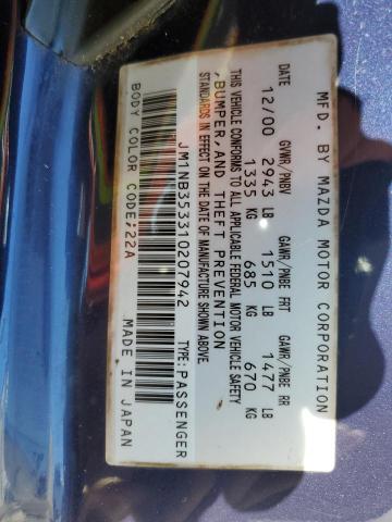 JM1NB353310207942 - 2001 MAZDA MX-5 MIATA BASE BLUE photo 12