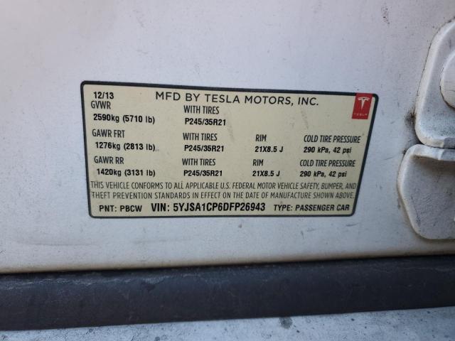 5YJSA1CP6DFP26943 - 2013 TESLA MODEL S WHITE photo 12