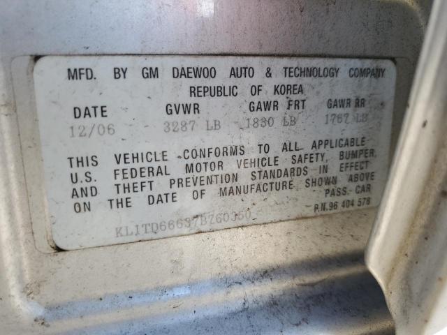 KL1TD66637B760350 - 2007 CHEVROLET AVEO BASE Gümüş foto 12