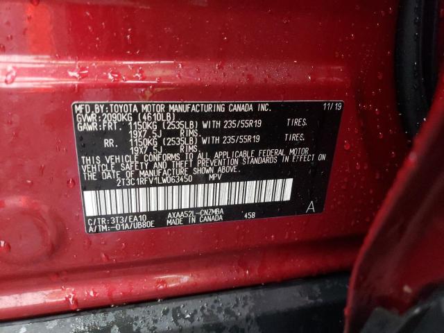 2T3C1RFV1LW063450 - 2020 TOYOTA RAV4 XLE PREMIUM RED photo 13