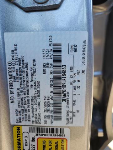 3FA6P0HD9LR184863 - 2020 FORD FUSION SE SILVER photo 12