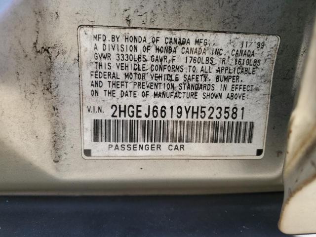 2HGEJ6619YH523581 - 2000 HONDA CIVIC BASE GRAY photo 13