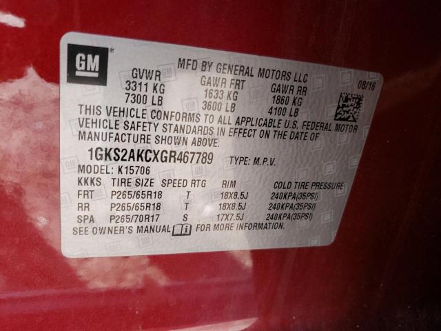 1GKS2AKCXGR467789 - 2016 GMC YUKON SLE RED photo 13