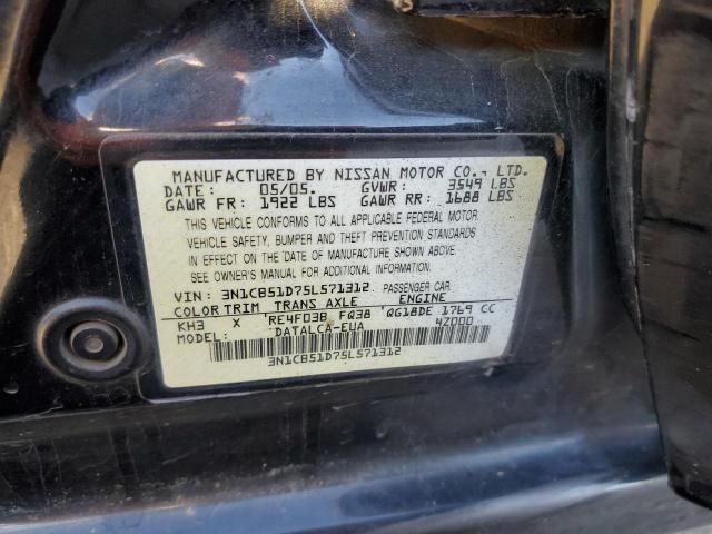 3N1CB51D75L571312 - 2005 NISSAN SENTRA 1.8 BLACK photo 12