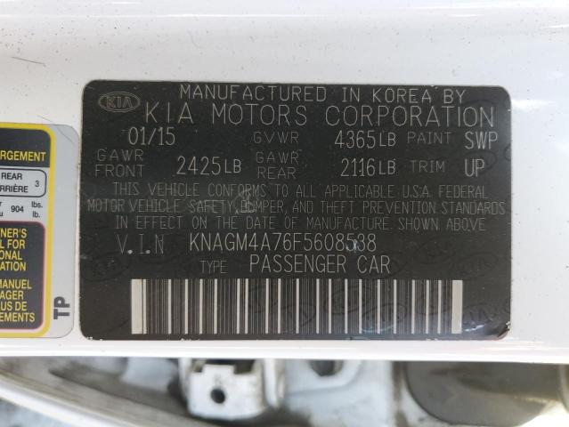 KNAGM4A76F5608538 - 2015 KIA OPTIMA LX WHITE photo 13