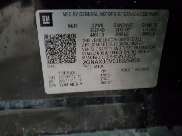 2GNAXJEV0J6325855 - 2018 CHEVROLET EQUINOX LT BLACK photo 13