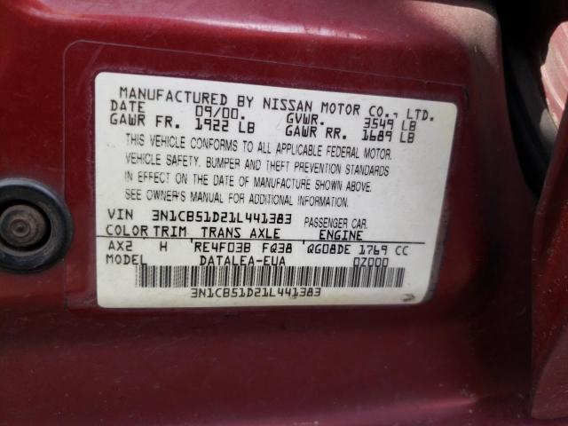 3N1CB51D21L441383 - 2001 NISSAN SENTRA XE RED photo 13