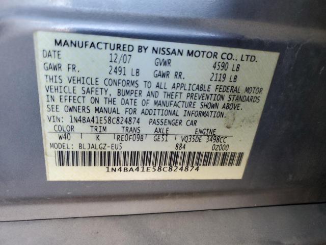 1N4BA41E58C824874 - 2008 NISSAN MAXIMA SE GRAY photo 12