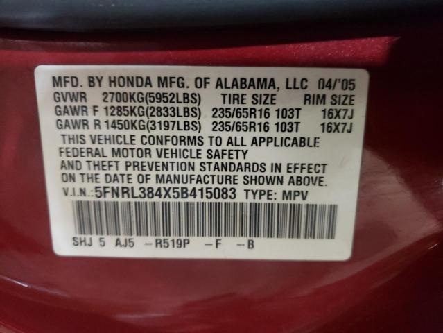 5FNRL384X5B415083 - 2005 HONDA ODYSSEY EX BURGUNDY photo 13