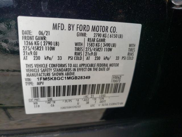 1FM5K8GC1MGB28349 - 2021 FORD EXPLORER ST BLACK photo 13