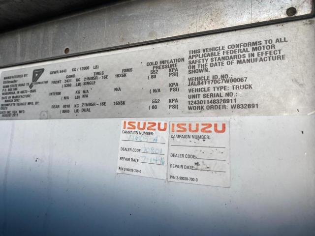 JALB4T170C7W00067 - 2012 ISUZU NPR WHITE photo 10