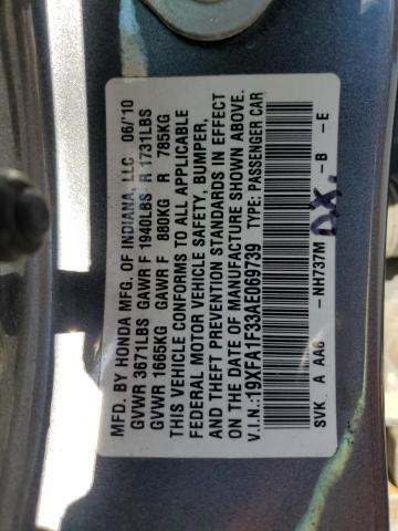 19XFA1F33AE069739 - 2010 HONDA CIVIC VP GRAY photo 12