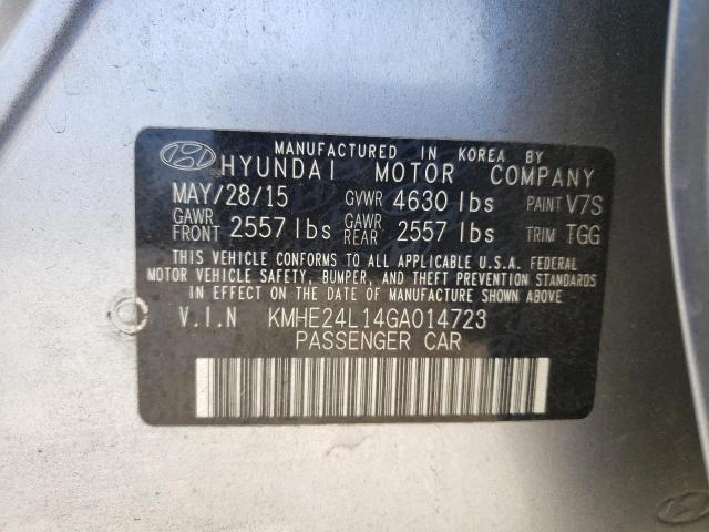 KMHE24L14GA014723 - 2016 HYUNDAI SONATA HYBRID SILVER photo 13