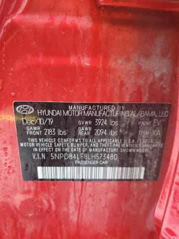 5NPD84LF8LH573480 - 2020 HYUNDAI ELANTRA SEL RED photo 12