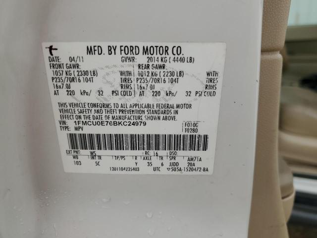 1FMCU0E76BKC24979 - 2011 FORD ESCAPE LIMITED WHITE photo 13