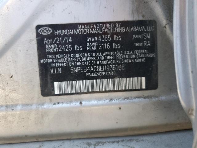 5NPEB4AC8EH936166 - 2014 HYUNDAI SONATA GLS SILVER photo 12