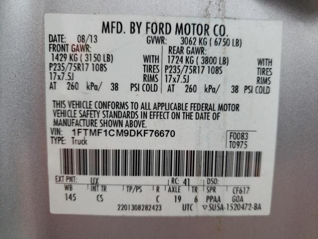 1FTMF1CM9DKF76670 - 2013 FORD F150 SILVER photo 10