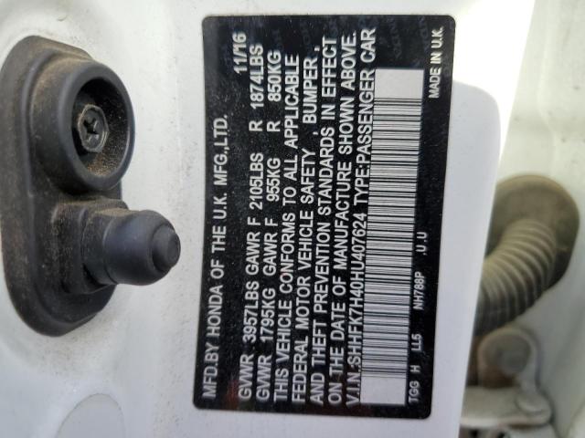 SHHFK7H40HU407624 - 2017 HONDA CIVIC SPORT 白色 照片 13