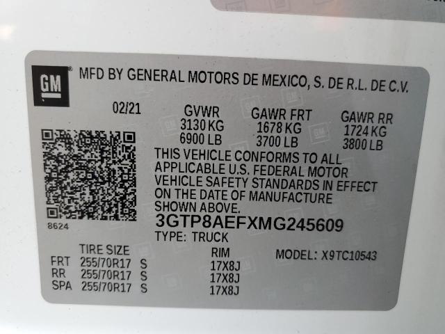 3GTP8AEFXMG245609 - 2021 GMC SIERRA C1500 WHITE photo 12